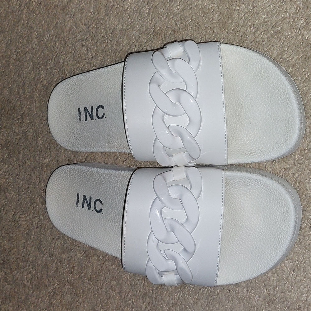 INC White Chain Sandals Flip Flops Size 6